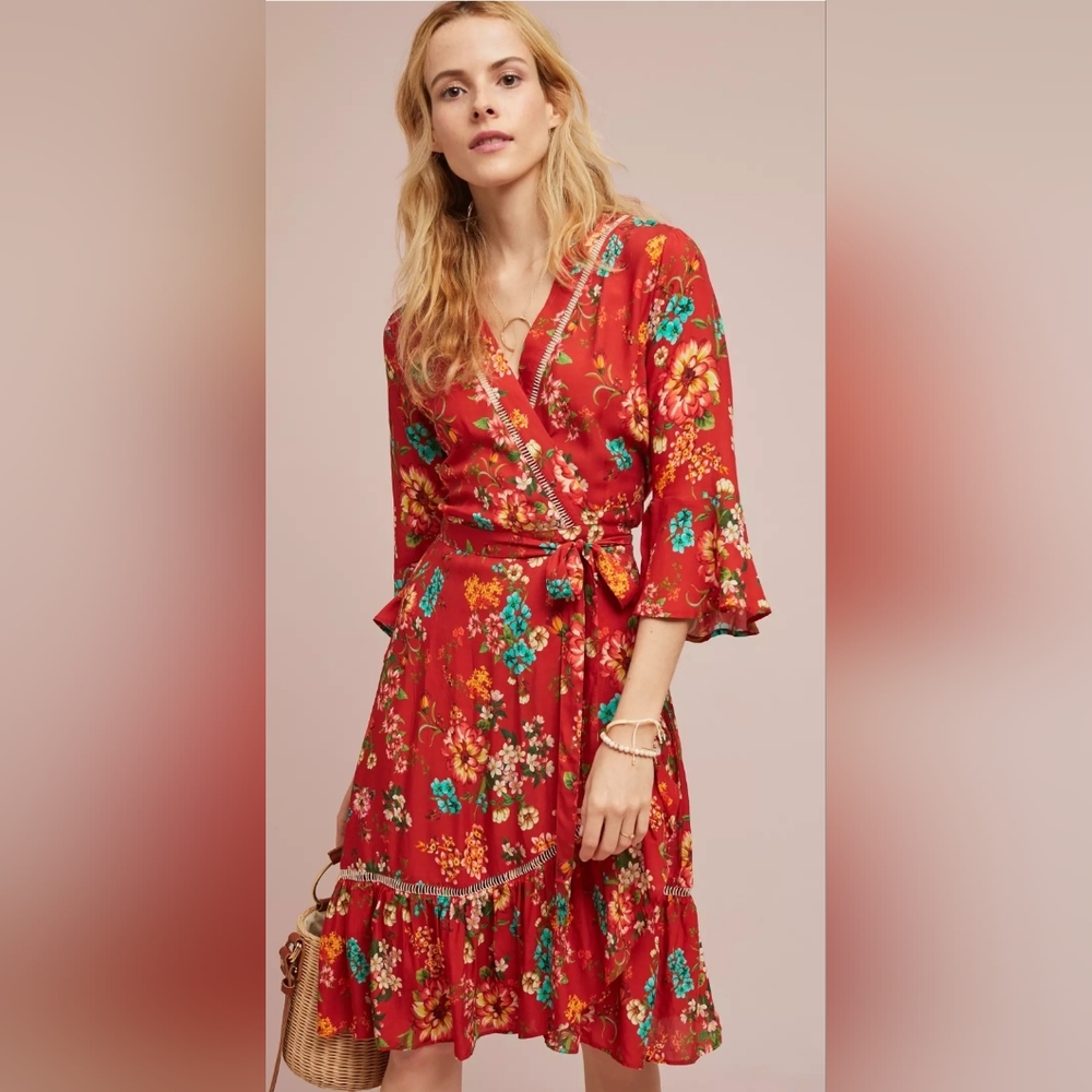 Farm Rio x Anthropologie Floral Wrap Dress - Picture 1 of 12